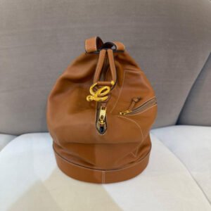 Loewe Vintage Tan Leather Backpack With Pouch