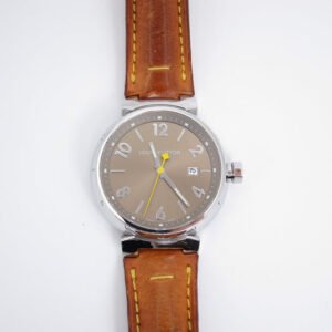 Louis Vuitton Vintage Tambour Brown Face and Leather Strap Watch