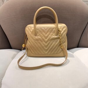 Chanel Vintage V-Stitch Beige Color Lambskin Top Handle Handbag