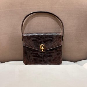 Christian Dior Vintage Crocodile-Embossed Brown G-Clasp Handbag