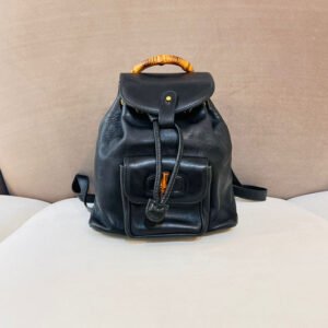 Gucci Vintage Bamboo Black Leather Small Backpack
