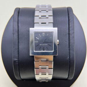 Bvlgari Vintage Cuadrado Square Black Face Stainless Steel Watch
