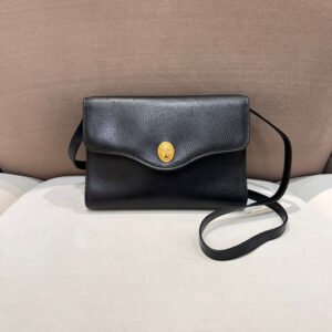 Christian Dior Vintage Black Pebble Leather Button Crossbody Bag