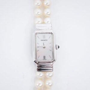 Mikimoto Vintage Rectangle Shell Pearl Face Silver Watch with Pearl Bracelet