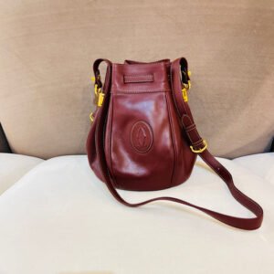 Cartier Vintage Must De Cartier Bordeaux Drawstring Leather Shoulder Bag