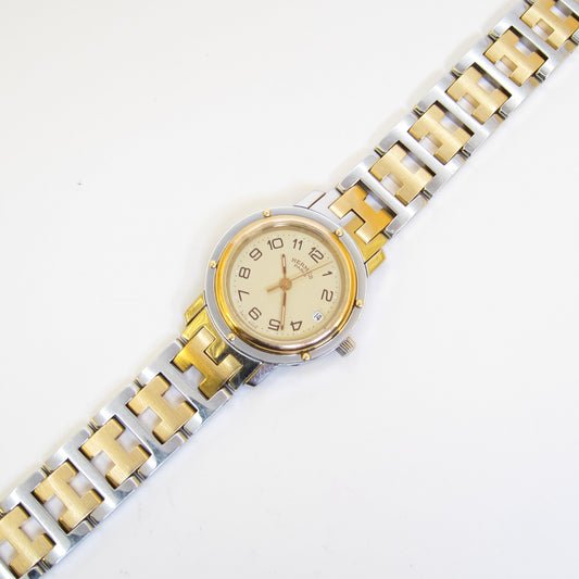 Hermes Vintage Clipper Ivory Dial with Date and H Bracelet Two Tone Watch - Image 2