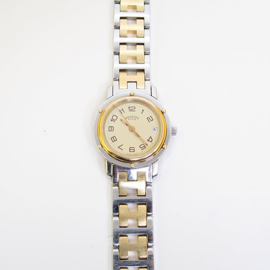 Hermes Vintage Clipper Ivory Dial with Date and H Bracelet Two Tone Watch