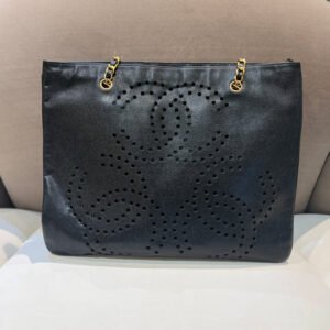 Chanel Vintage Triple Cc Punching Leather Chain Large Shoulder Bag With Pouch