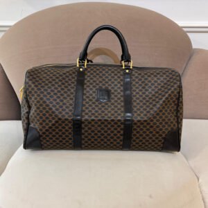 Celine Vintage Black Macadam Pvc Leather Boston Bag With Padlock