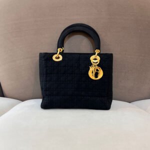 Christian Dior Vintage Lady Dior Cannage Nylon Black Handbag