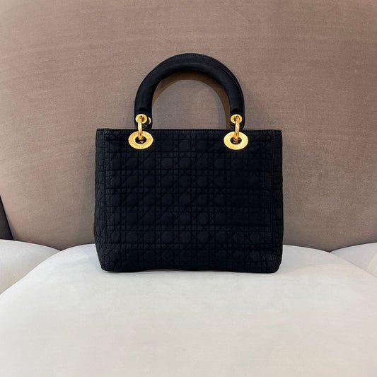 Christian Dior Vintage Lady Dior Cannage Nylon Black Handbag - Image 2